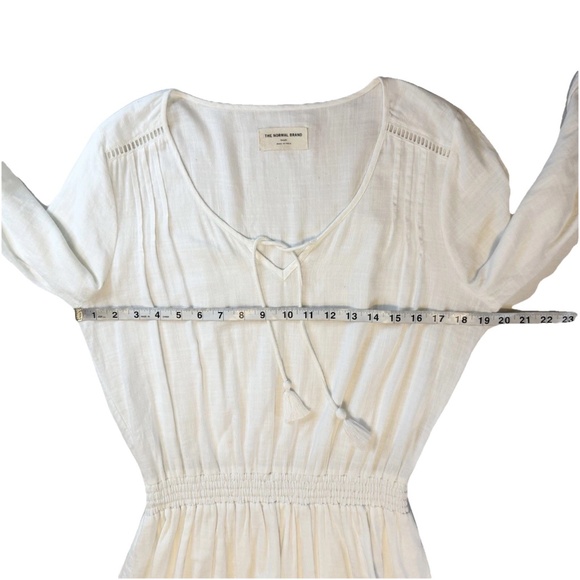 The Normal Brand Size S White Bell Sleeve Mini Dress Slub Twill Boho Tassel Trim - Picture 7 of 16